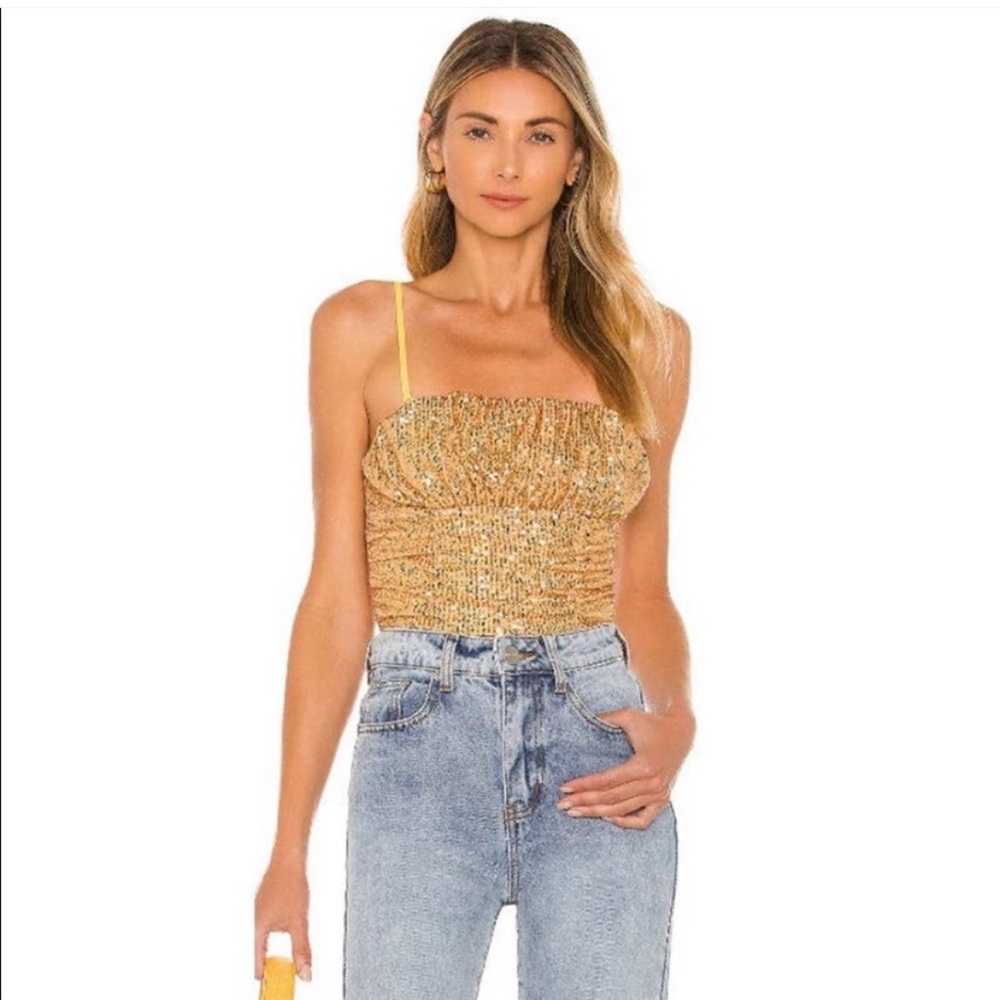 Free people sequin gold tank top